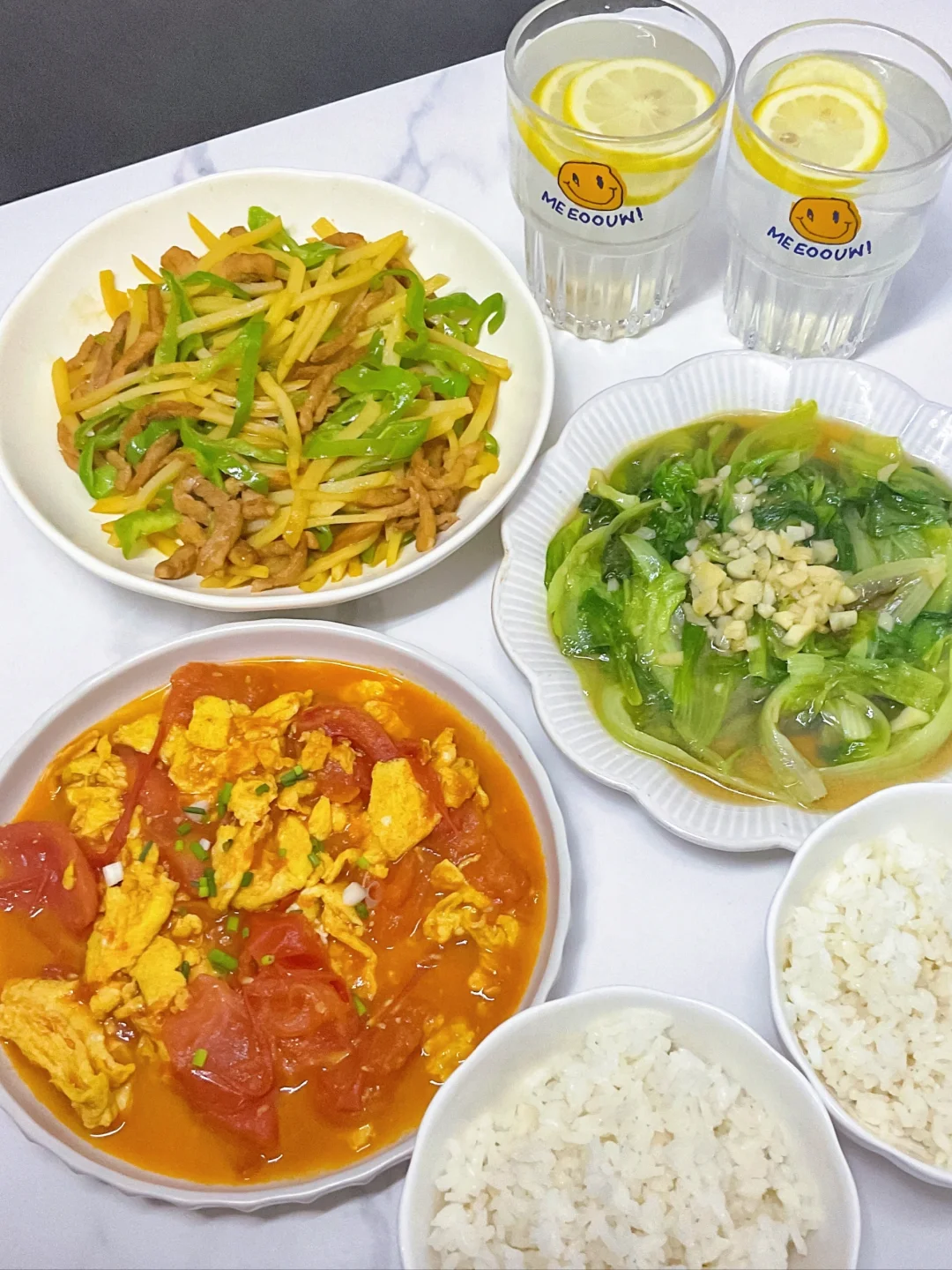 ✅晚餐分享|土豆肉丝➕番茄鸡蛋➕蚝油生菜
