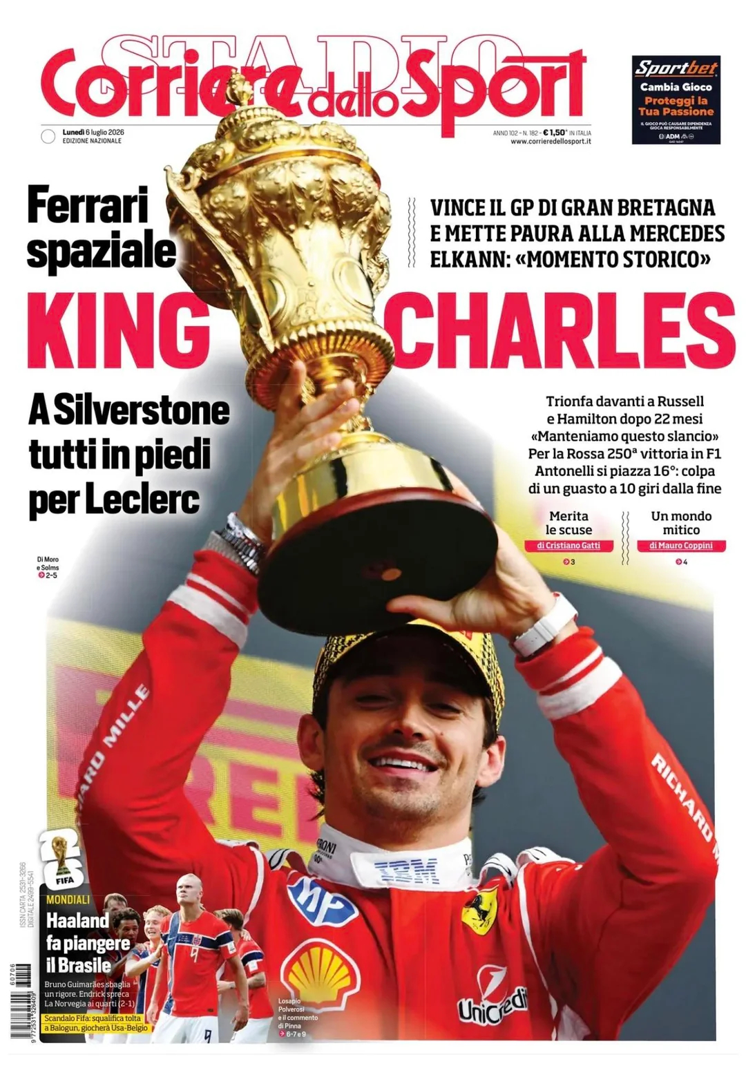 意大利媒体今日头条主题：致敬勒克莱尔🫡F12026F1英国大奖赛