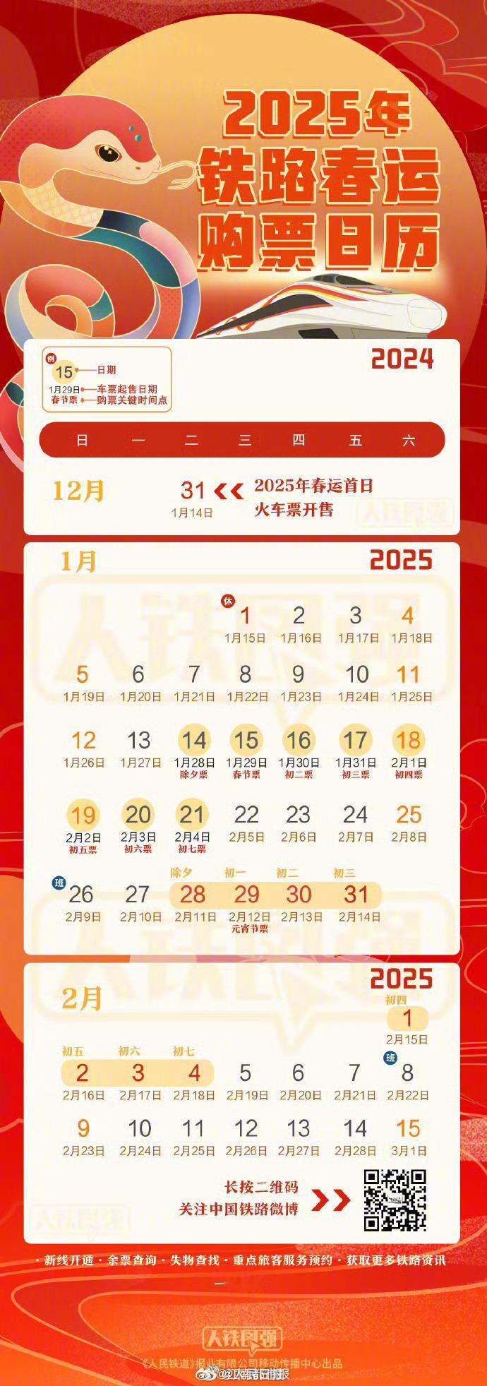 【速存极简版！ 今年春运购票2个关键时间点 】1月13日开售除夕前一天（1月27