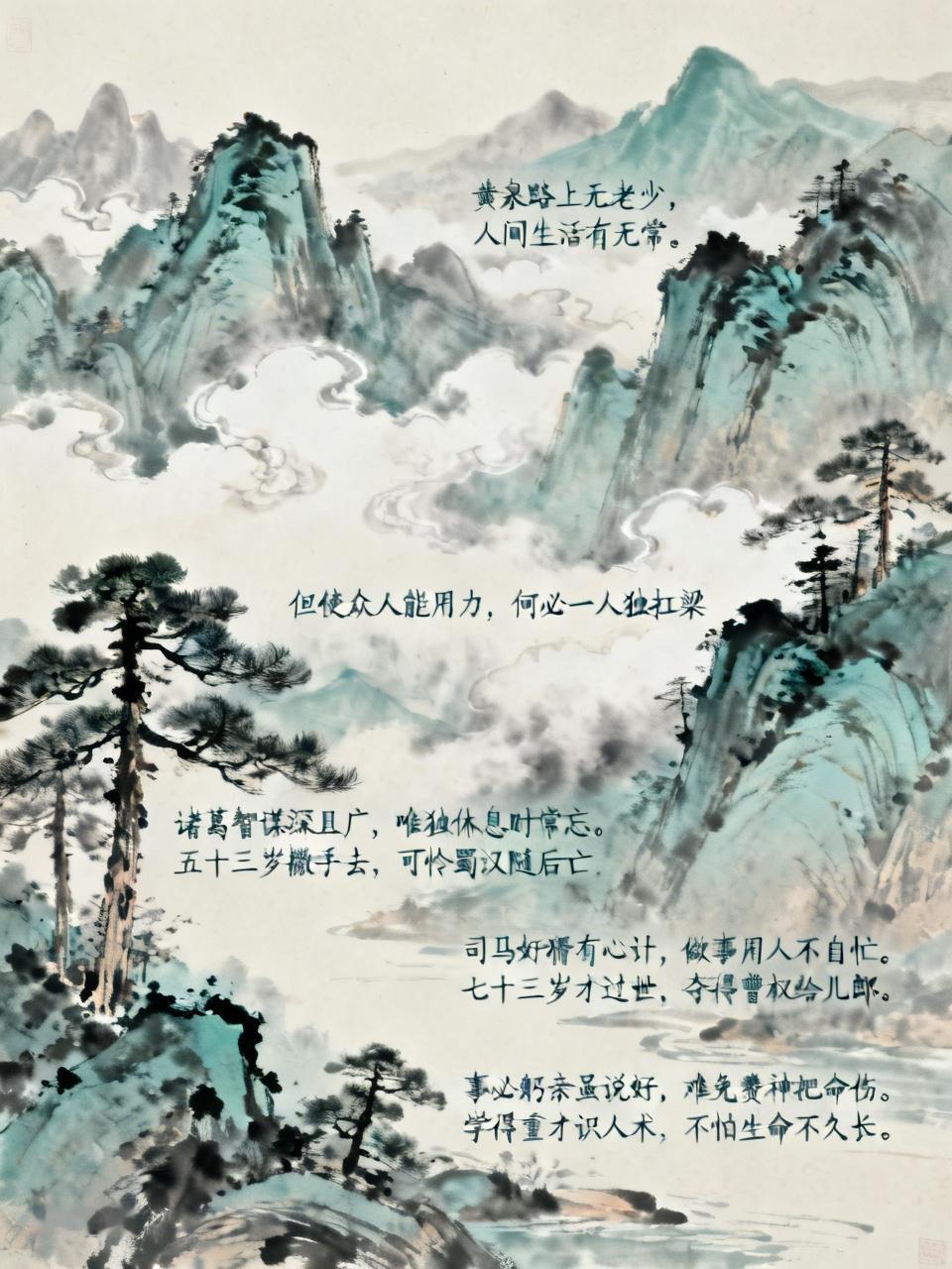 黄泉路上无老少，人间生活有无常。但使众人能用力，何必一人独扛梁。诸葛智谋深且广，