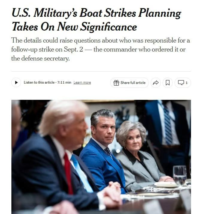 美媒报道称，今年9月2日美国海军攻击毒贩的小船后并没有将