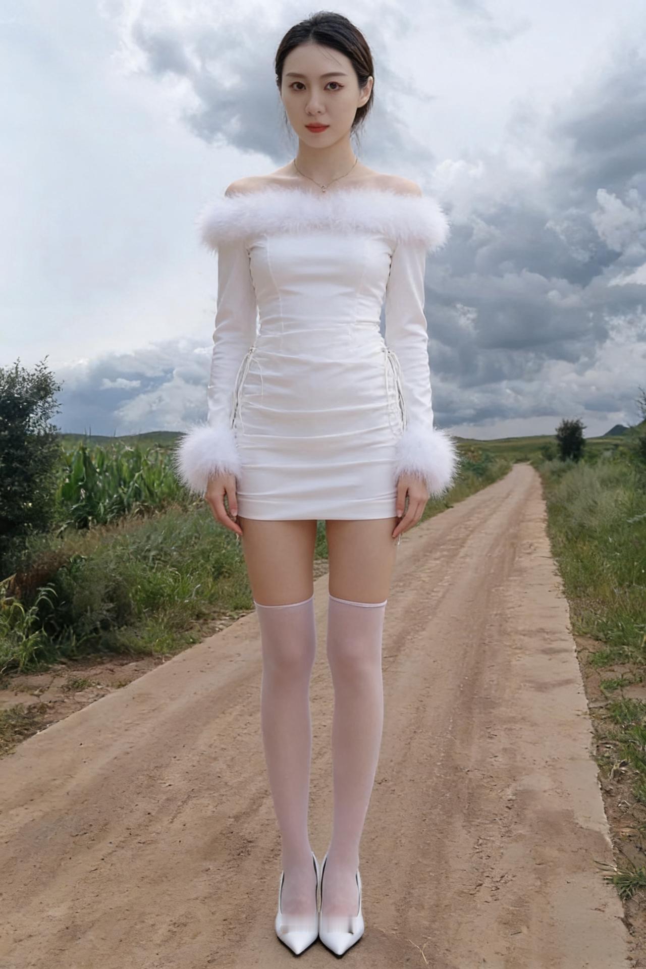 我把晚宴的裙 穿在田埂上
羽毛蹭过草叶 沾了点村路的香
高跟鞋陷进浮土 又拔出来