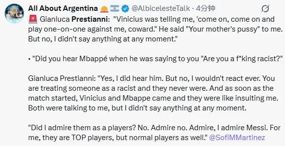 本菲卡中场普雷斯蒂安尼接受阿根廷记者Sofi Martinez采访。普雷斯蒂安尼