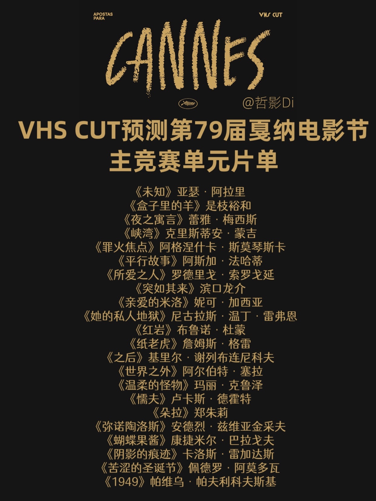 VHS CUT发布预测第79届戛纳电影节主竞赛单元片单，邹静执导，李庚希、沈佳妮