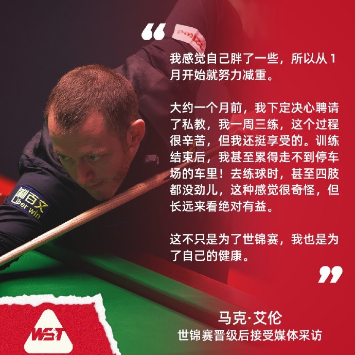 马克·艾伦：我从1月开始努力减重，不只是为了世锦赛也为了健康