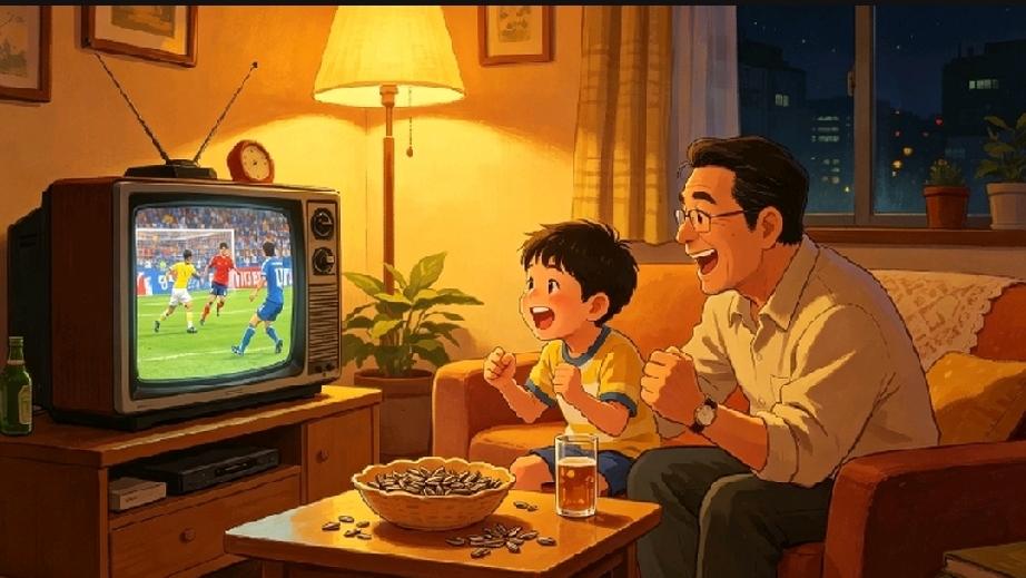 说起世界杯，最先想起小时候和老爸守着电视看球，抓一把瓜子边嗑边看，那会儿看不懂复