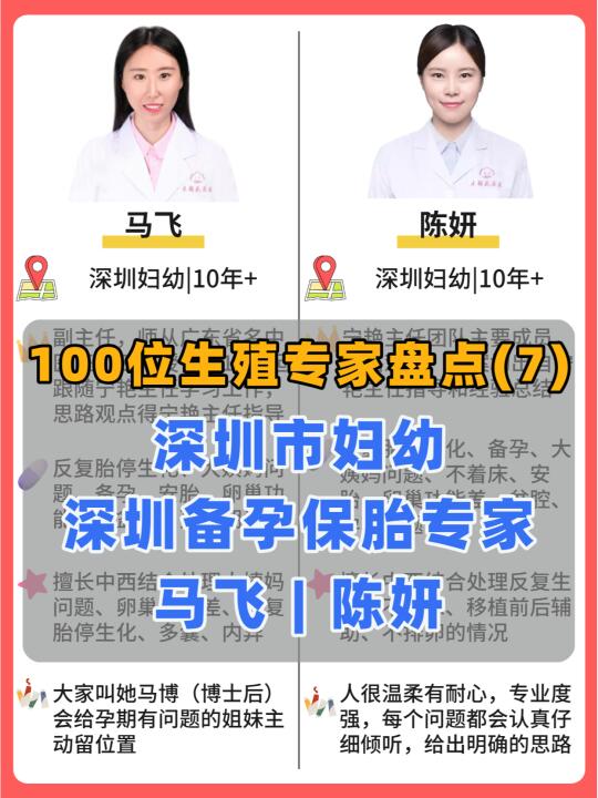 生殖保胎专家盘点|深圳市妇幼马飞✔️陈妍✔️