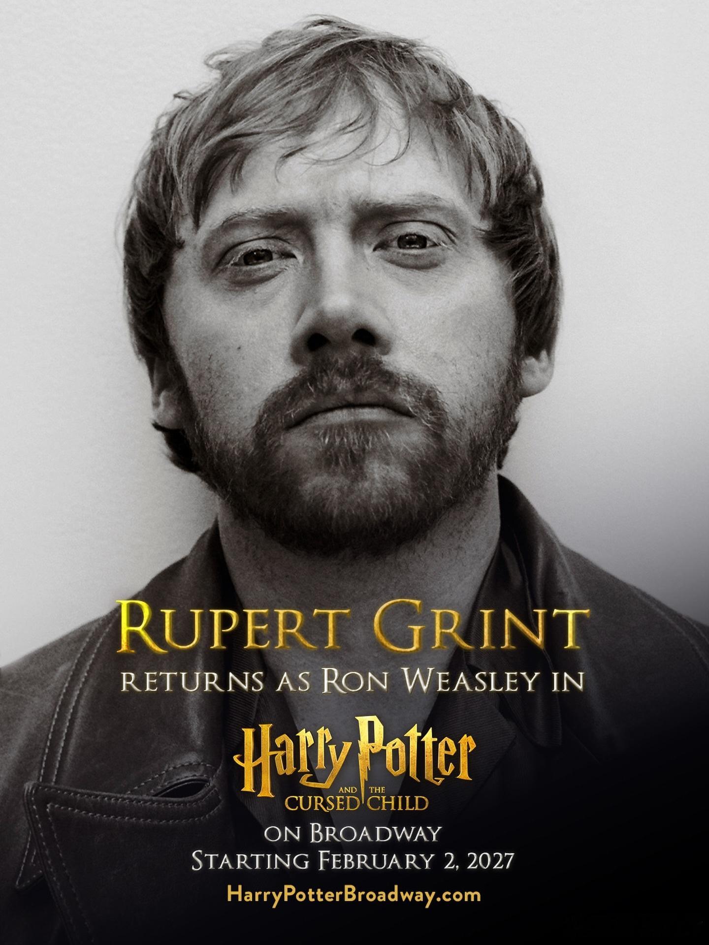 Rupert Grint确认参演百老汇剧《哈利波特：被诅咒的孩子》，再次饰演罗恩