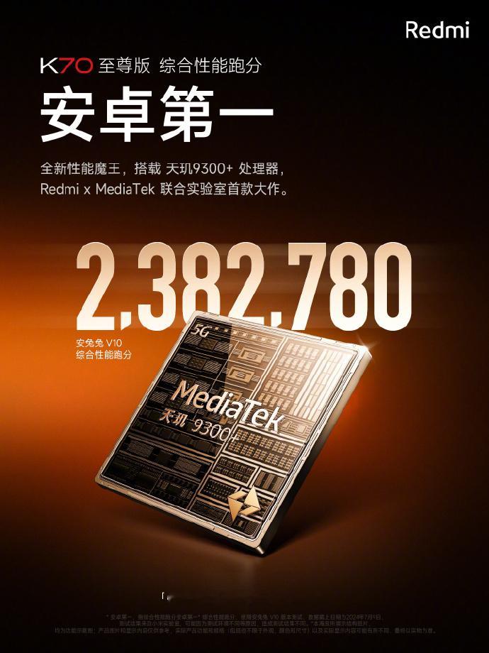 Redmi #K70至尊版# 马上要来了天玑 9300+，跑分2382780综合