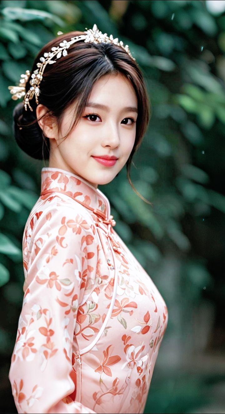 AI扩图 AI粉韵旗袍情