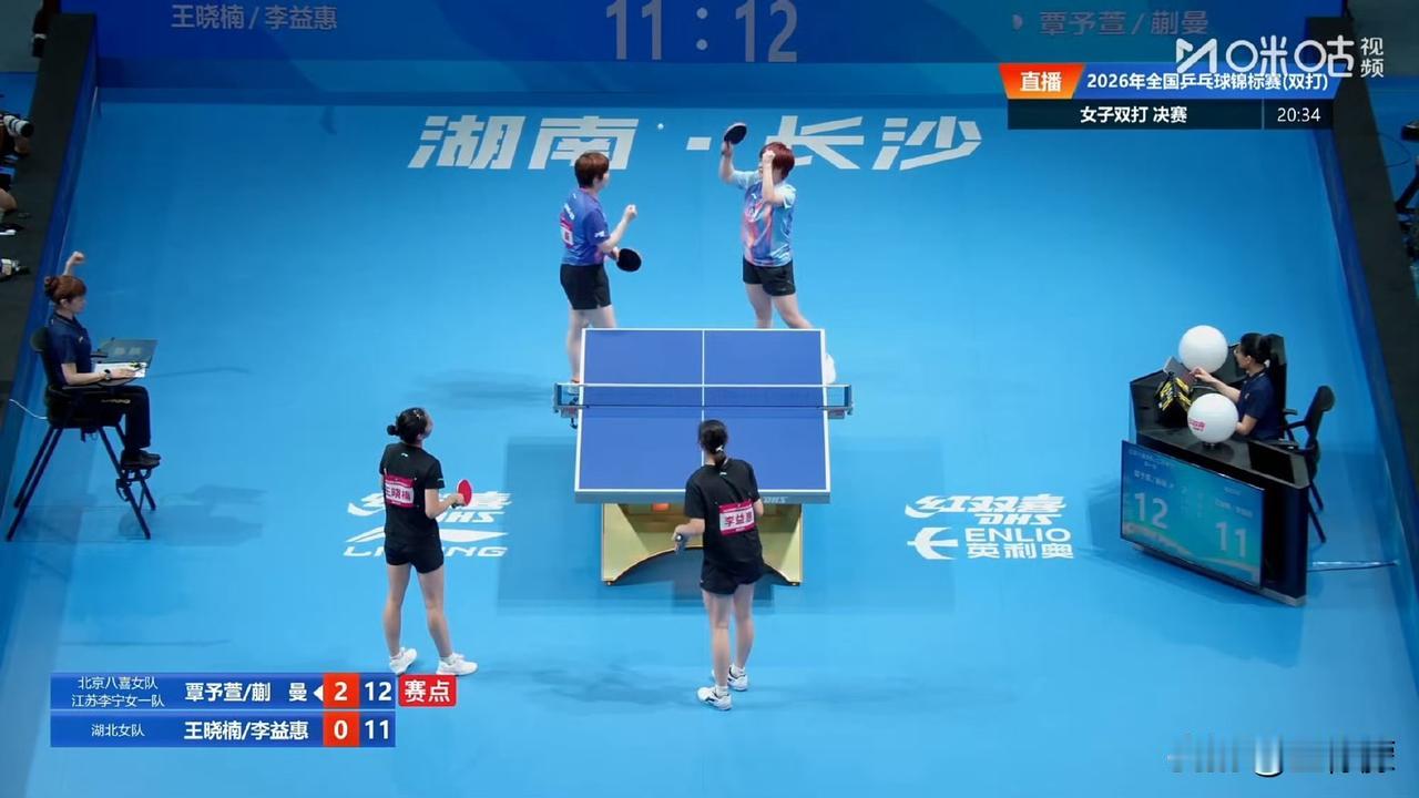 蒯曼覃予萱3比0战胜湖北资格赛黑马王晓楠李益惠（9，8，11）
获得2026年全