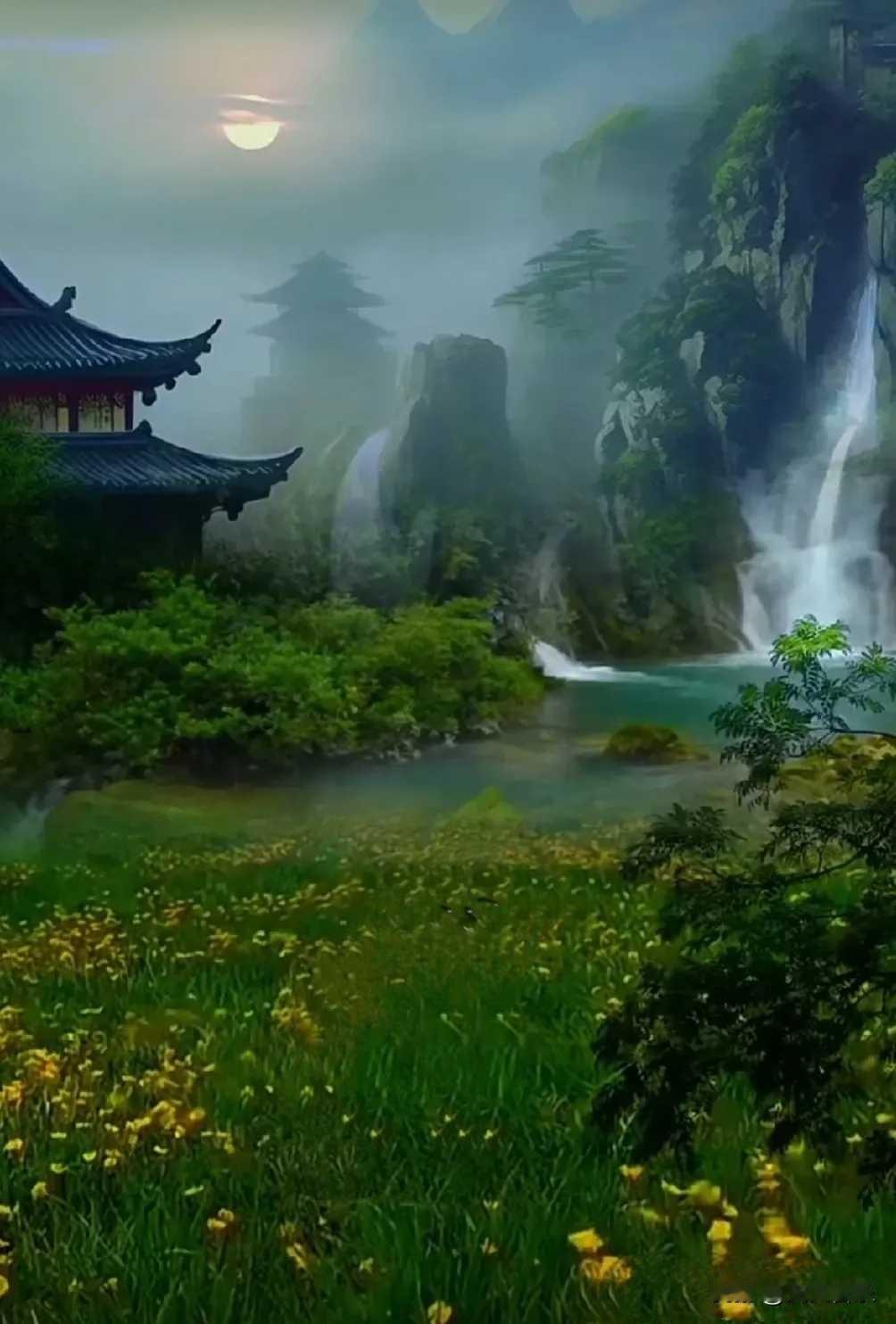 赏析：
这幅下联“风生万壑弦”以风入句，与上联的“云起千山墨”形成天然对仗。上联