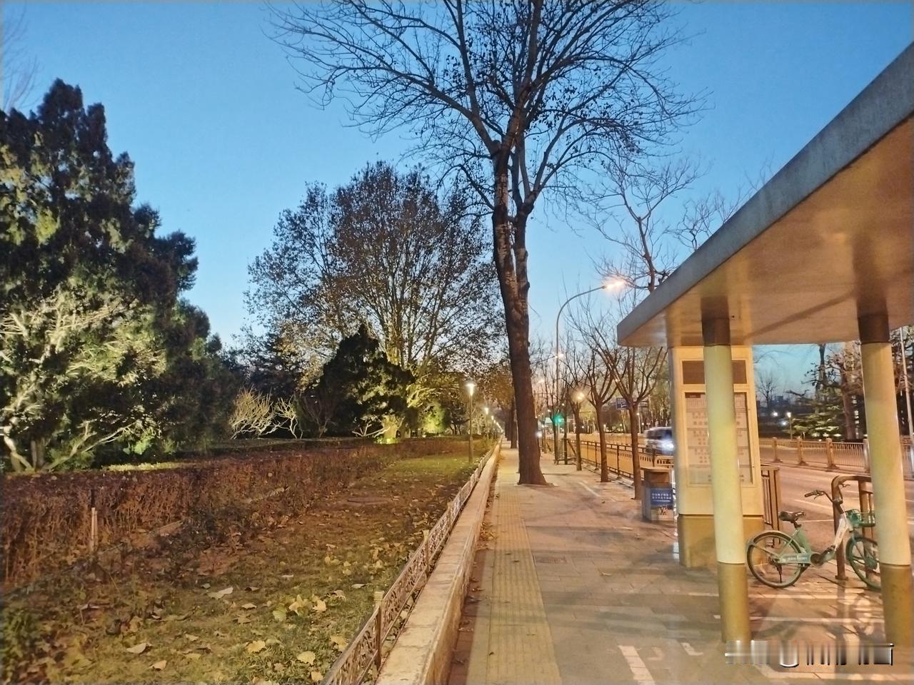 分享一下你随手拍下的照片冬夜的公交站台，寒风，冷。