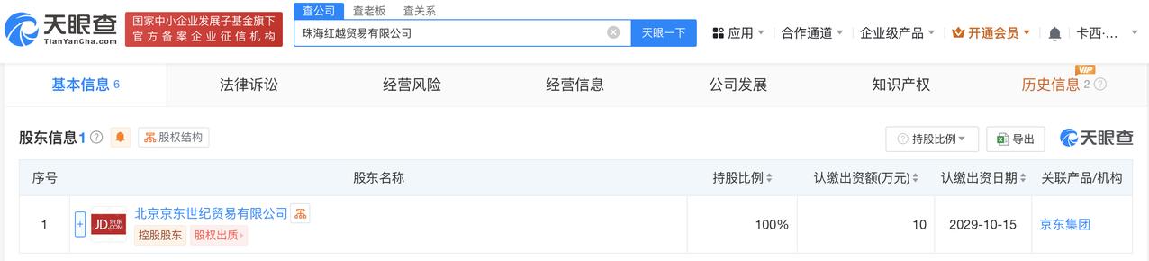 #京东在珠海成立贸易公司#含新能源汽车整车销售业务
天眼查App显示，近日，珠海