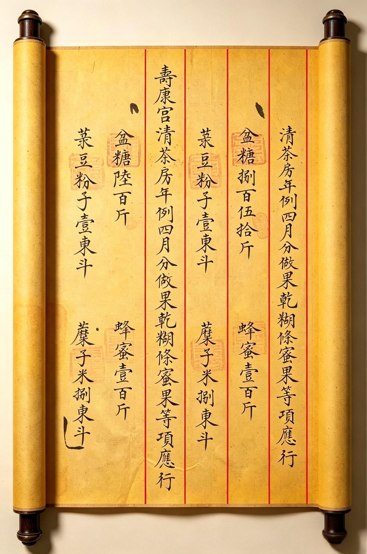 这是清宫每年的四月份，御茶膳房下属的清茶房，按年例为皇上与皇太后做果干、糊条、蜜