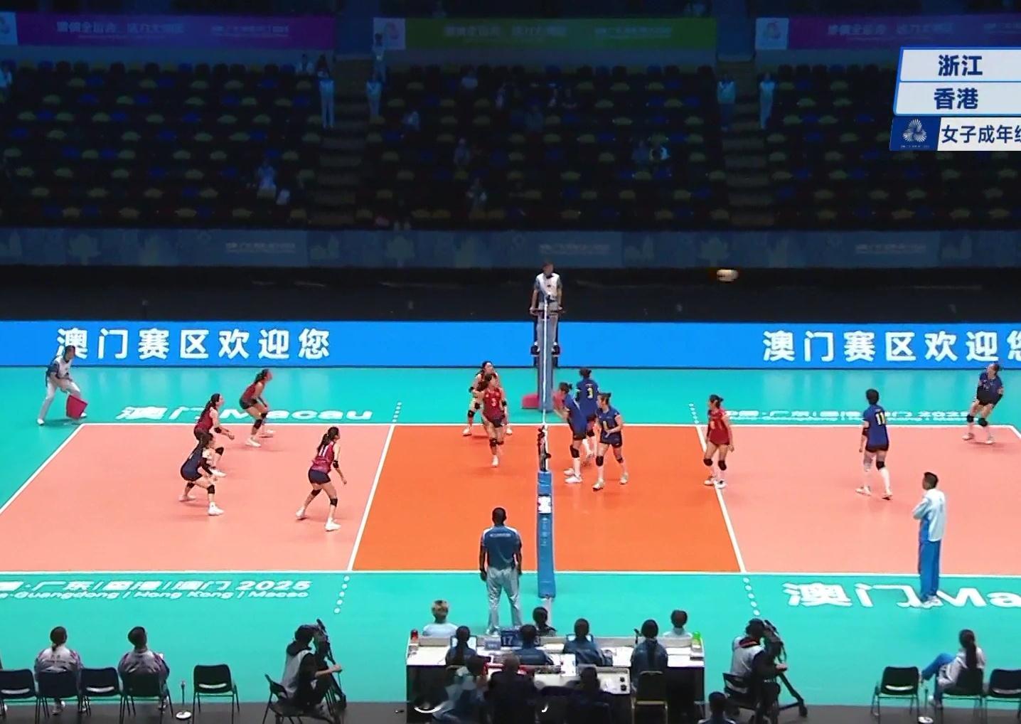 女排小组赛B组，浙江女排3比1香港女排（25-14 23-25 25-13 25