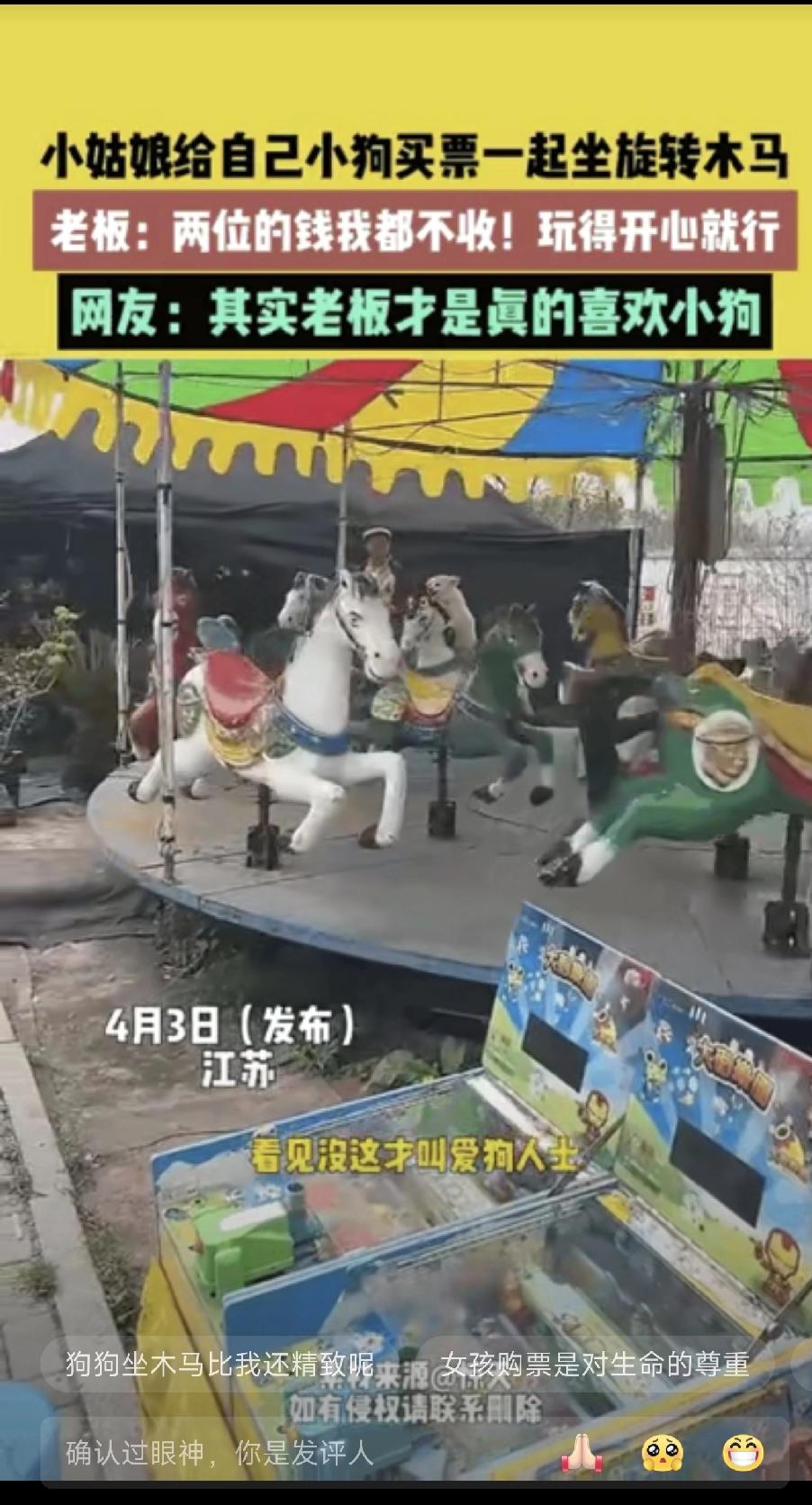 火到新华社了！小女孩坐旋转木马时，特意给小狗也买了一张票，她对狗狗的这份爱意，深