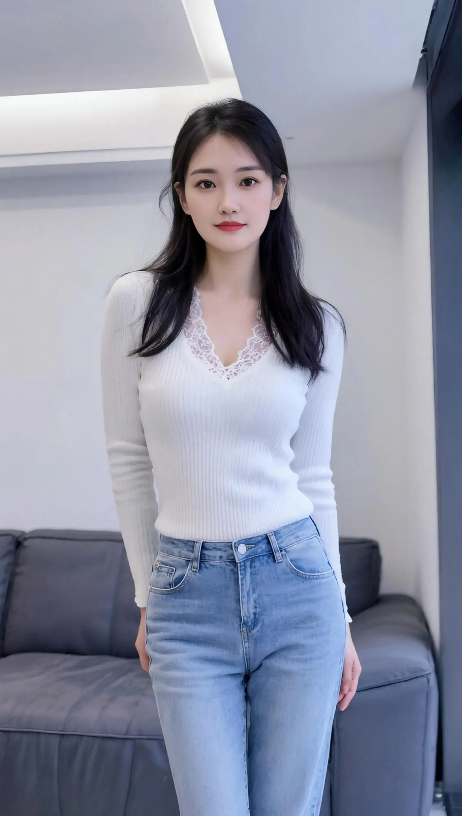 AI简约生活照 白上衣牛仔裤搭配