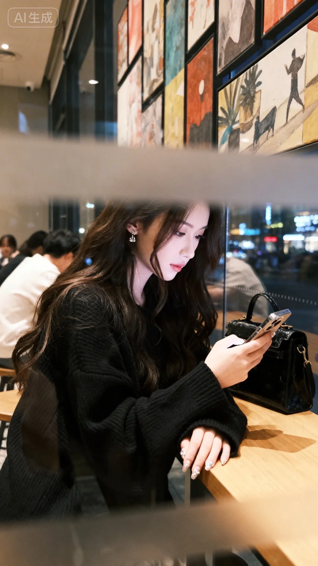 低饱和随手拍快照，反光的效果，低饱和度照片，瞬间抓拍感，前景隔着玻璃模...