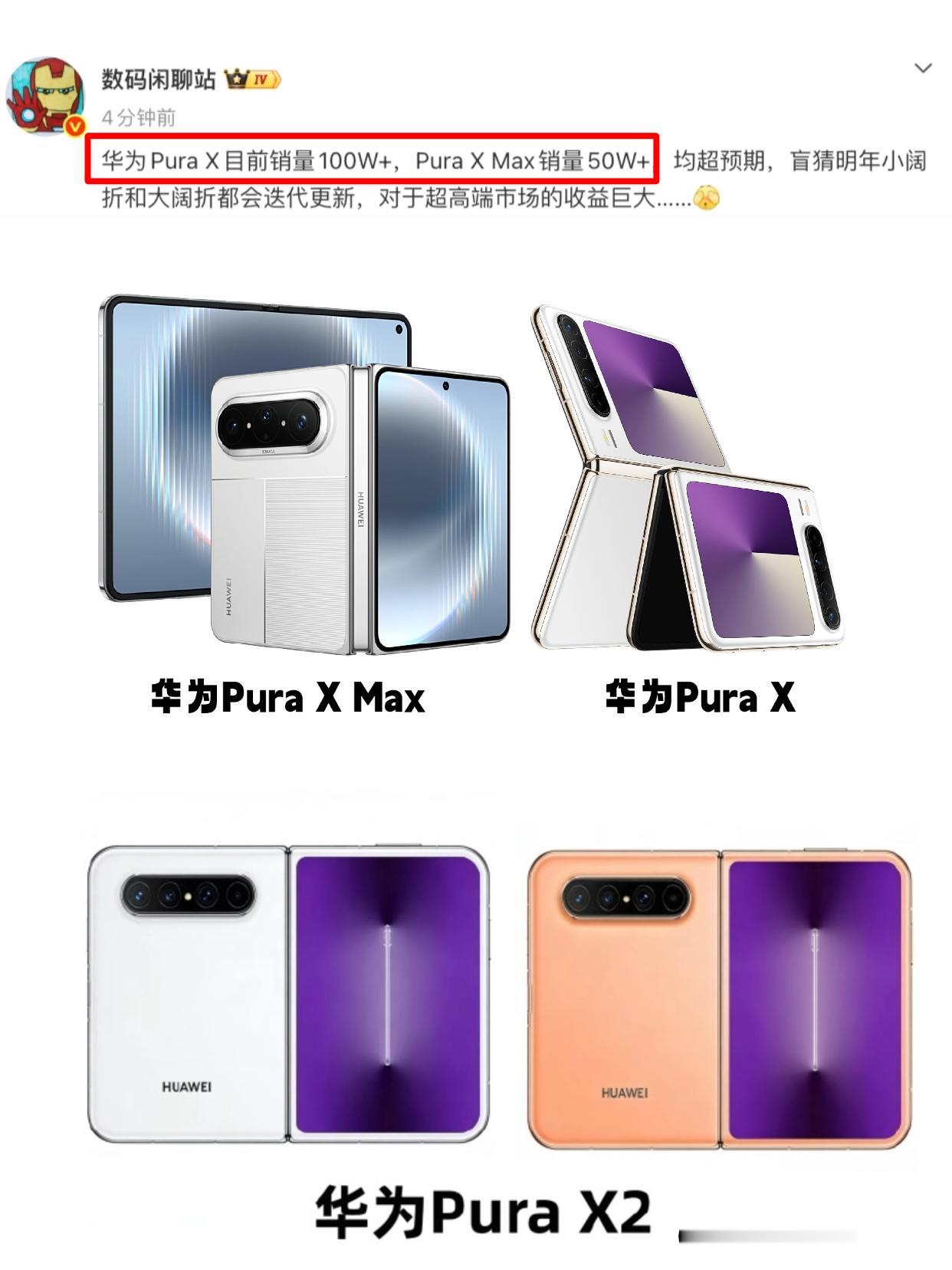 据统计，华为阔折叠销量已超过150W台，这可是妥妥的高端机啊，其中Pura X 