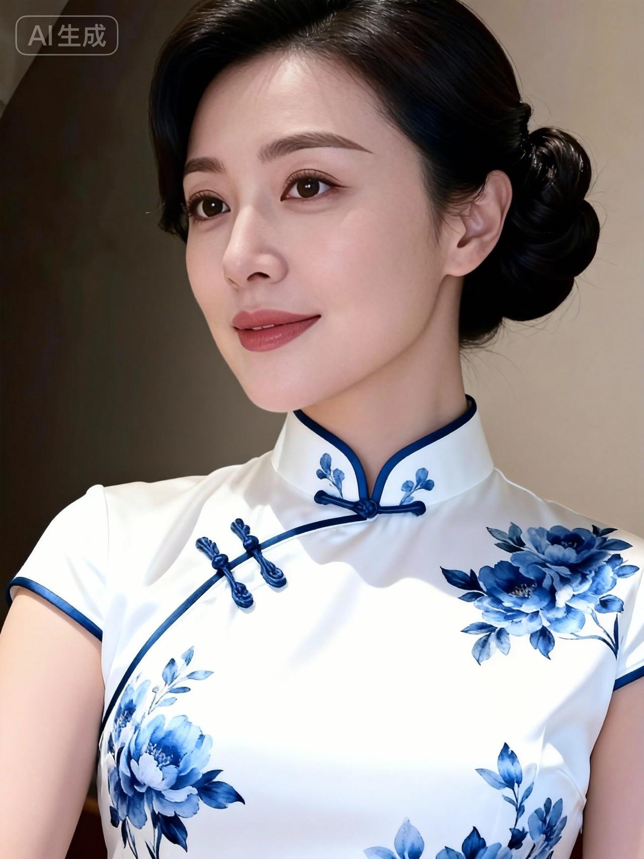 优雅蓝花旗袍，尽显东方古典美！