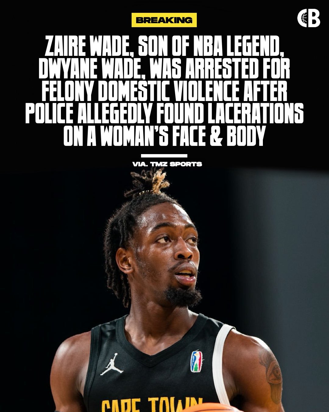 NBA传奇球星德维恩-韦德之子扎伊尔-韦德因重度家暴重罪被捕。警方称，一名女性受