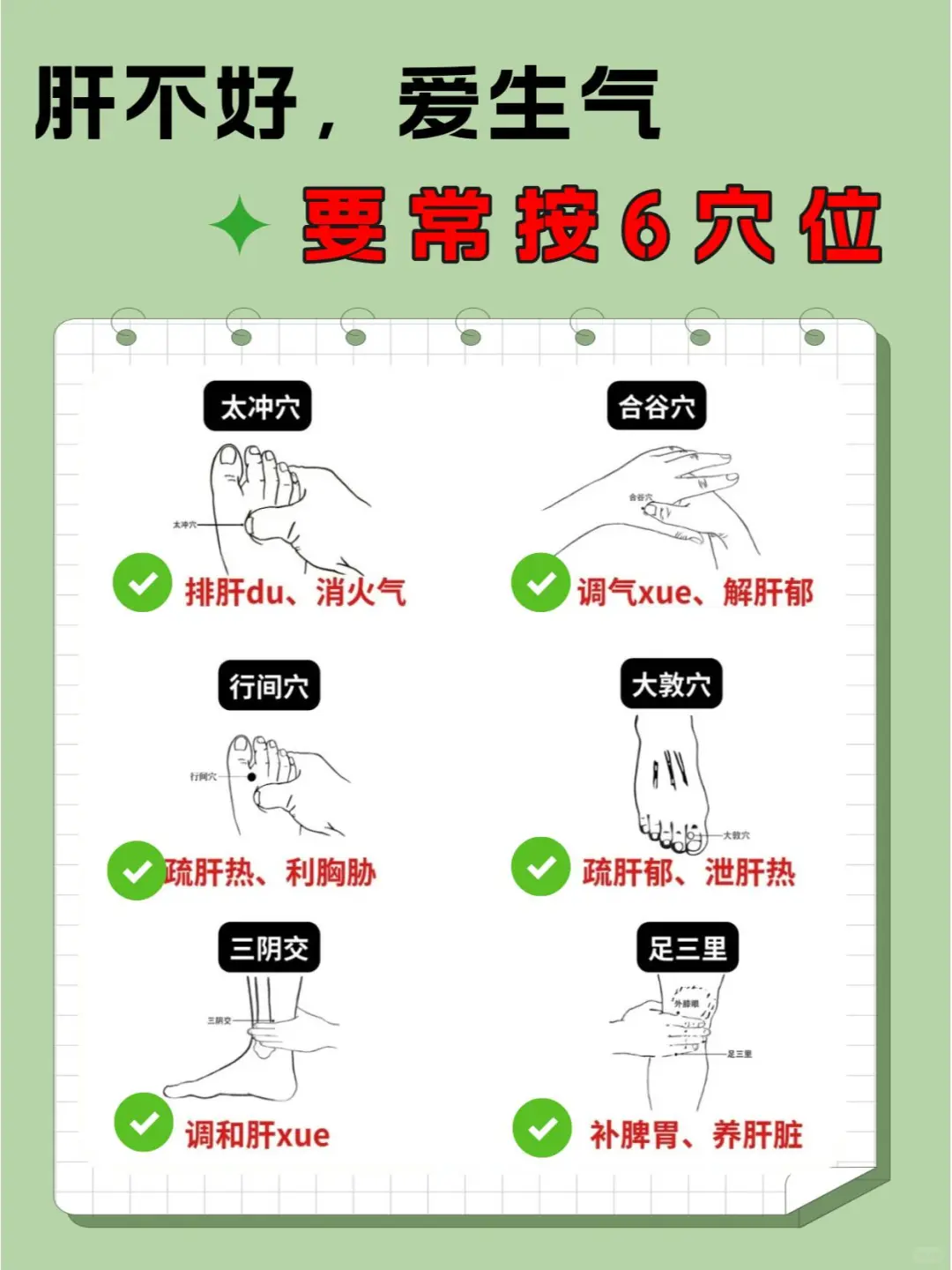 肝不好，爱生气 要常按6穴位