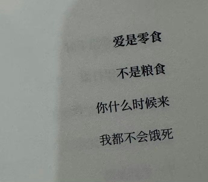 爱是零食 不是粮食 你什么时候来 我都不会饿死  ——《星期六晚我们去散步吧》 