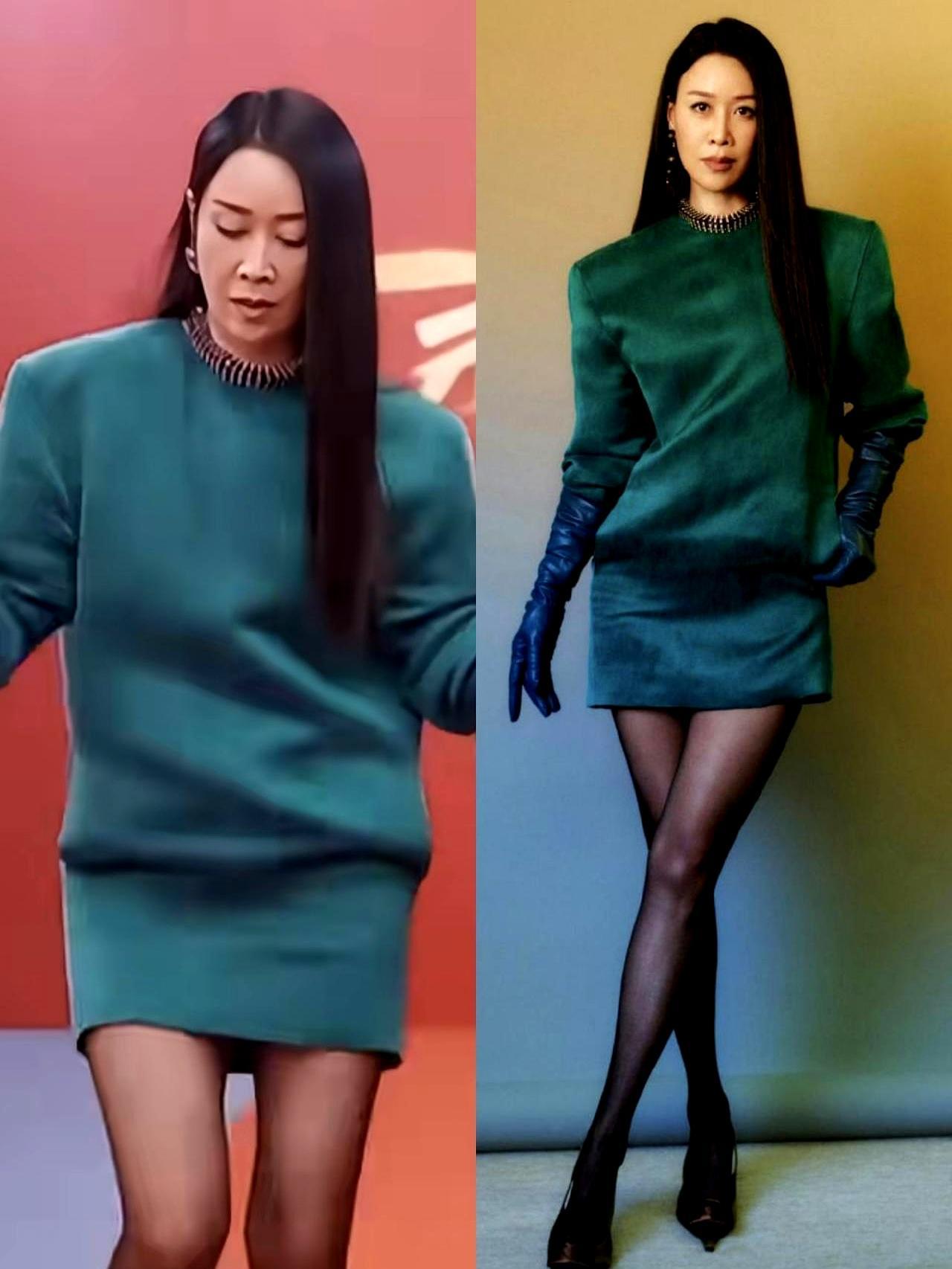 58岁的那英，一袭绿色短裙配黑丝走上红毯，镜头拉近，我直接愣住了。这哪是快60的