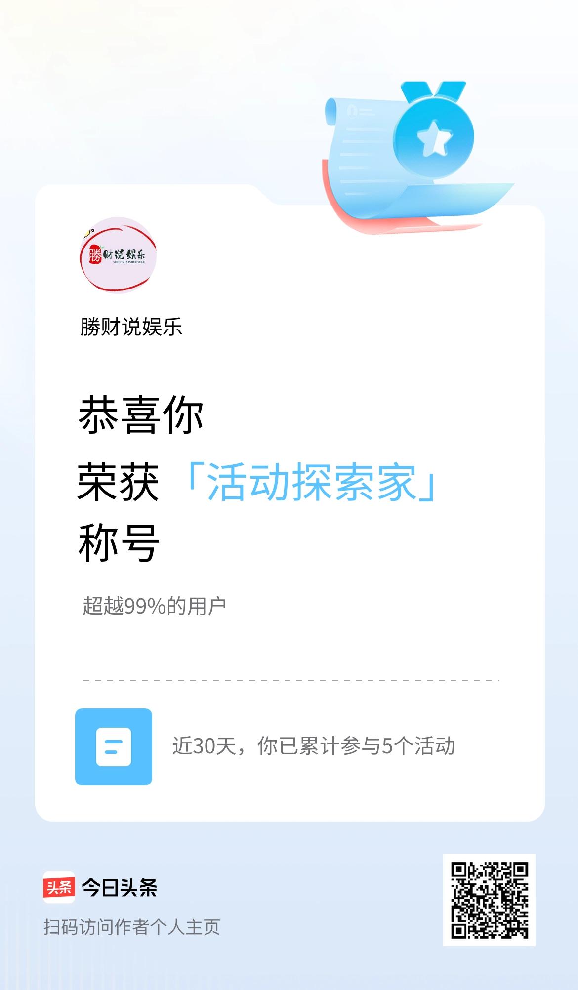 我在头条获得「活动探索家」称号