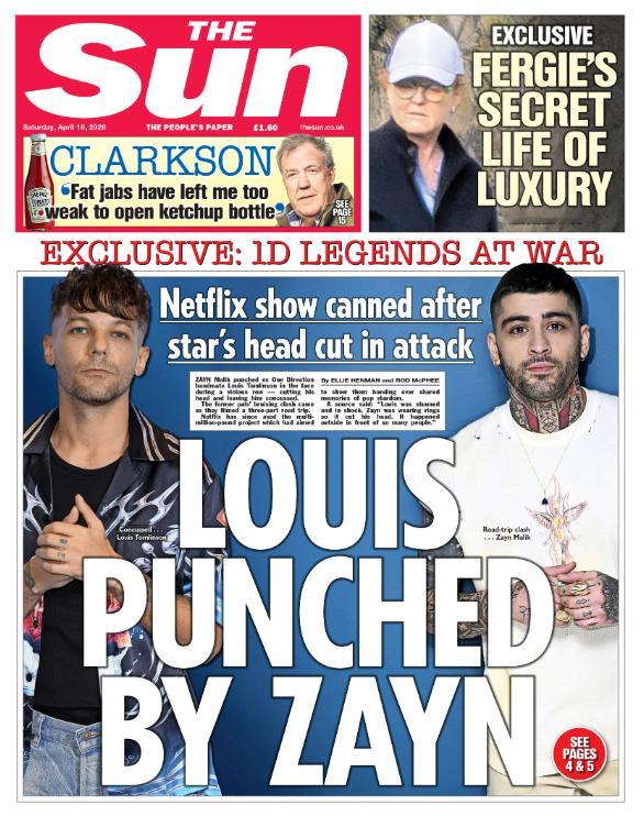 《太阳报》今日头条：Zayn Malik 与 Louis Tomlinson 发