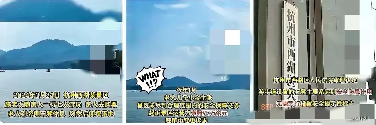 家人们，杭州这事太有争议了！七旬老人游西湖，独自坐石凳后仰摔倒离世，家属索赔从7