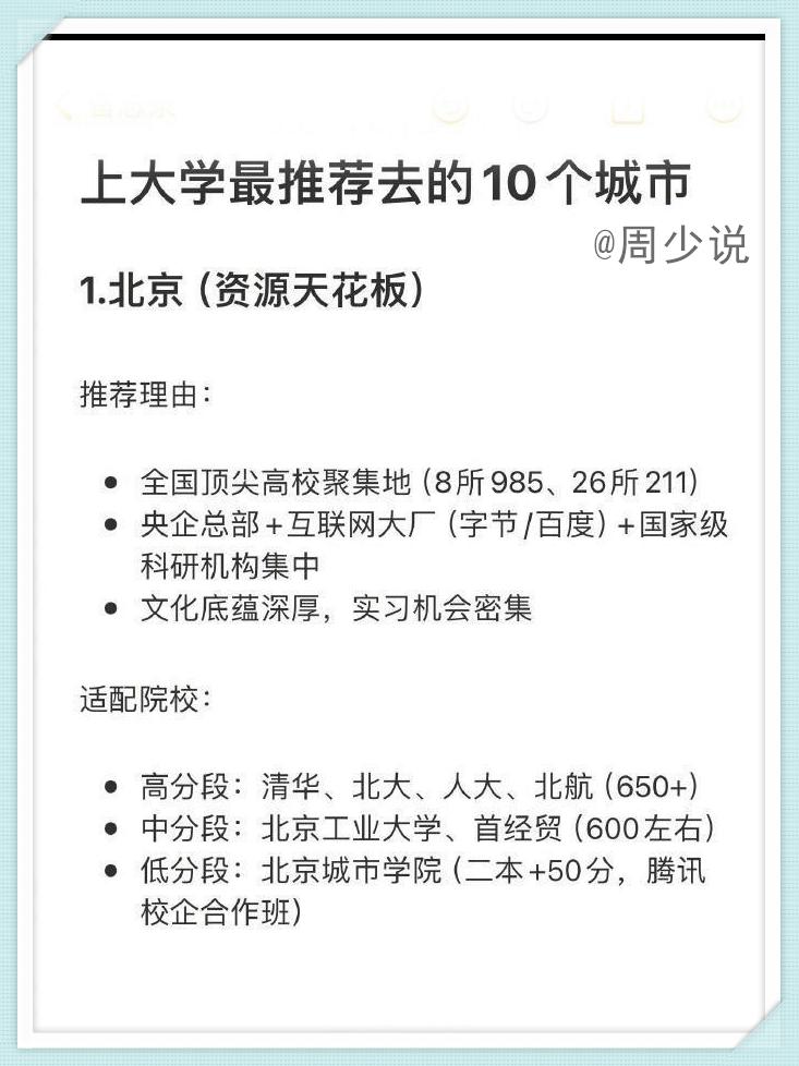 网友公认上大学最推荐去的10个城市，全都给大家整理出来了，每一座城市的推荐理由以