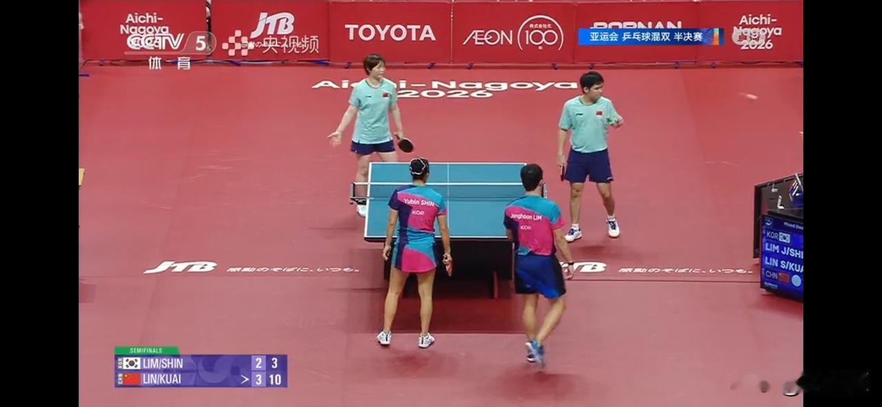 [亚运会]乒乓球 
国乒 林诗栋蒯曼4比2林钟勋申裕斌（-9，9，-7，9，10