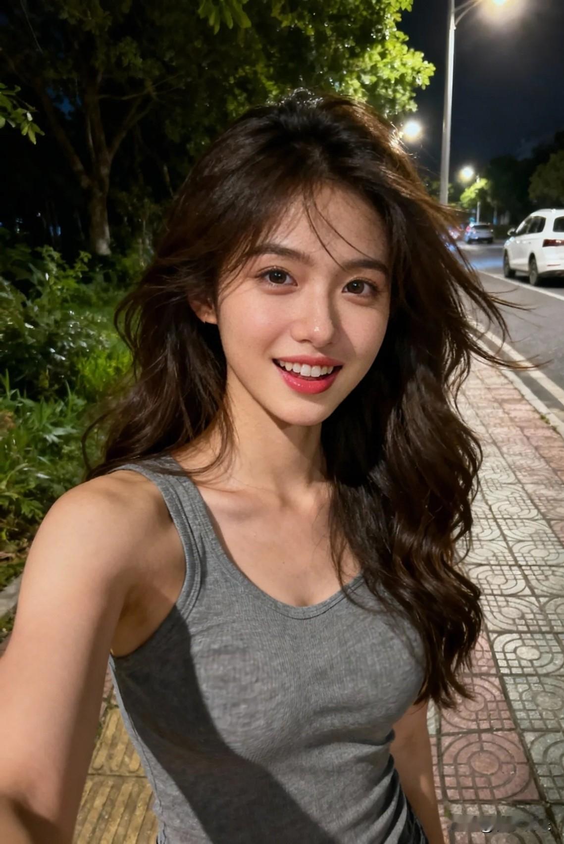 夜街漫步，微风吻过脸颊，甜系笑容自带光芒，快乐值拉满！
晒图笔记大赛美女的美丽瞬