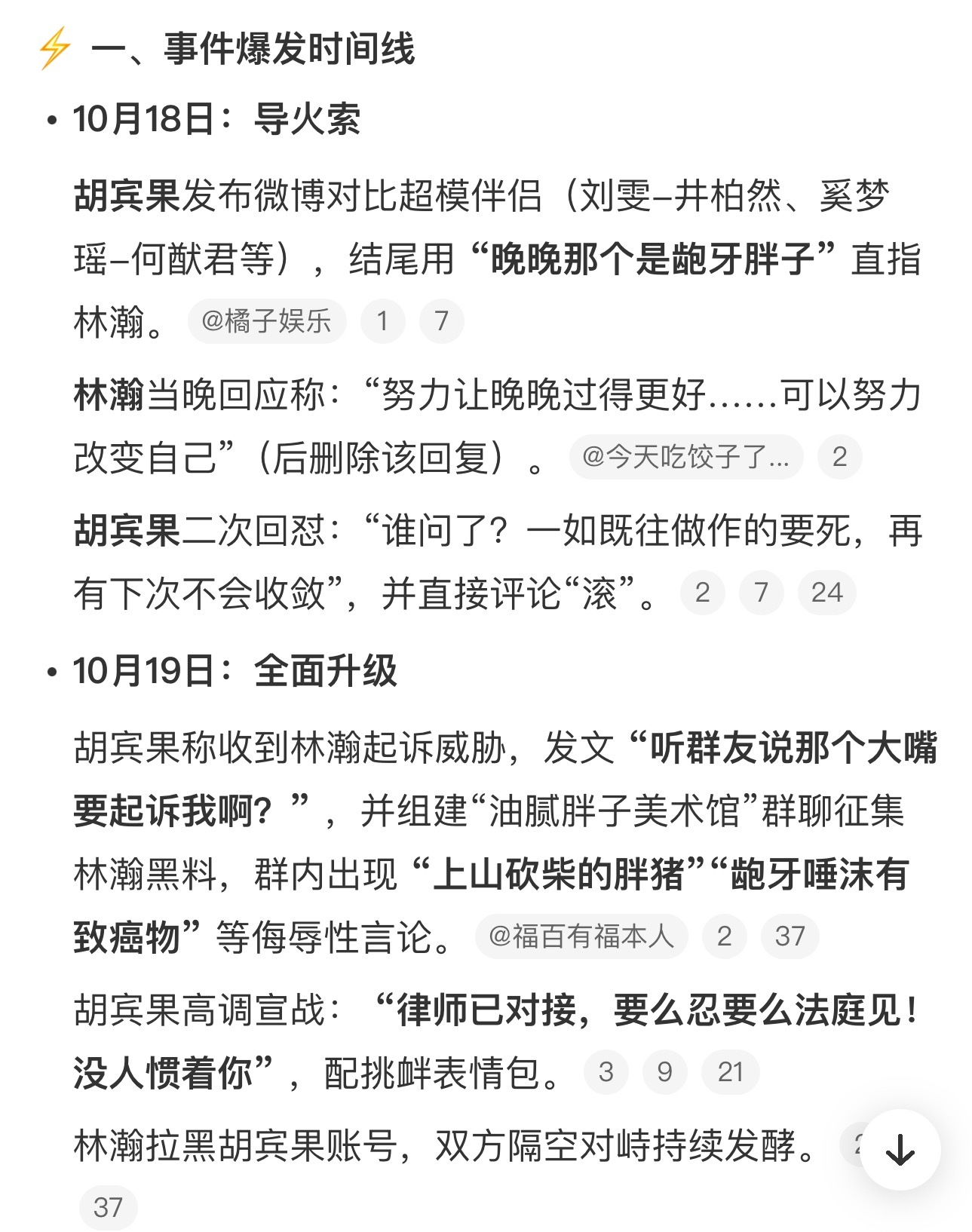 胡宾果大战晚晚老公林瀚  这件事的前因后果来了[允悲]背后有一只无形的鹅掌在暗箱