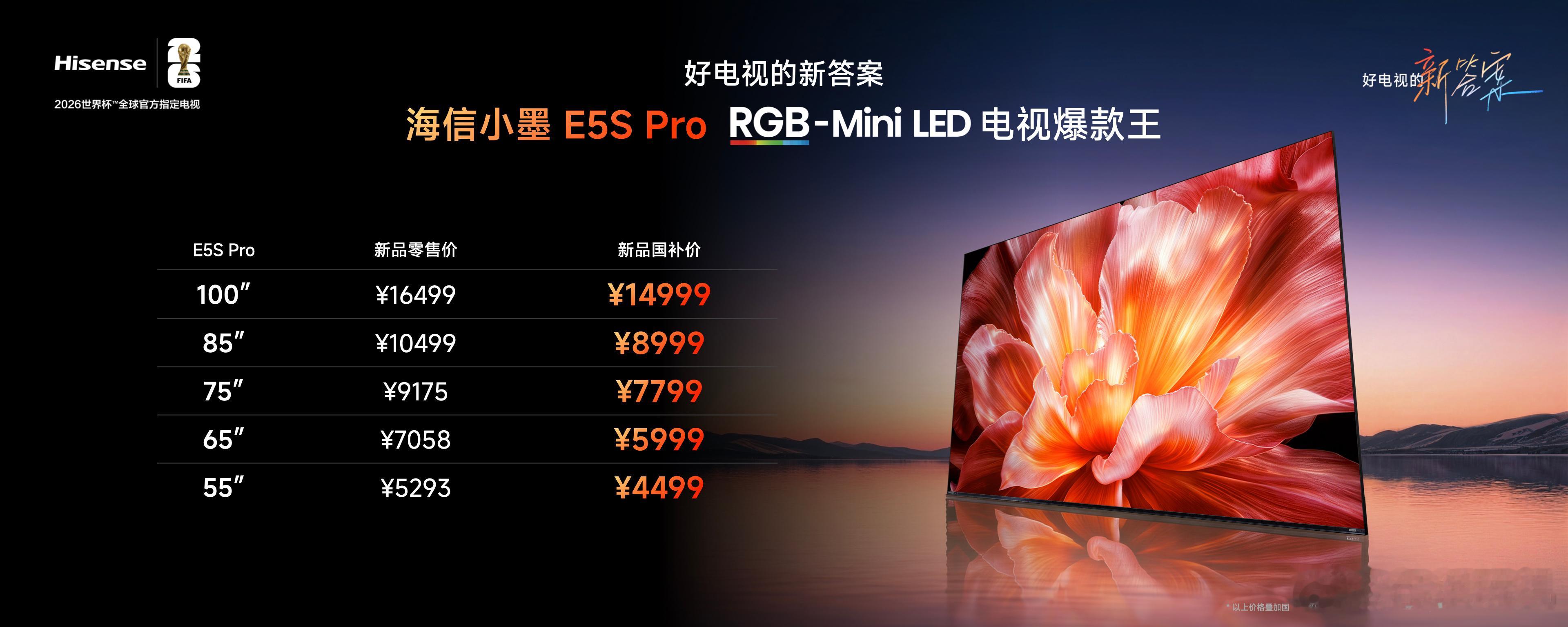 海信今天发布了两款新品，小墨E5S，Mini LED，3999起，小墨E5S P