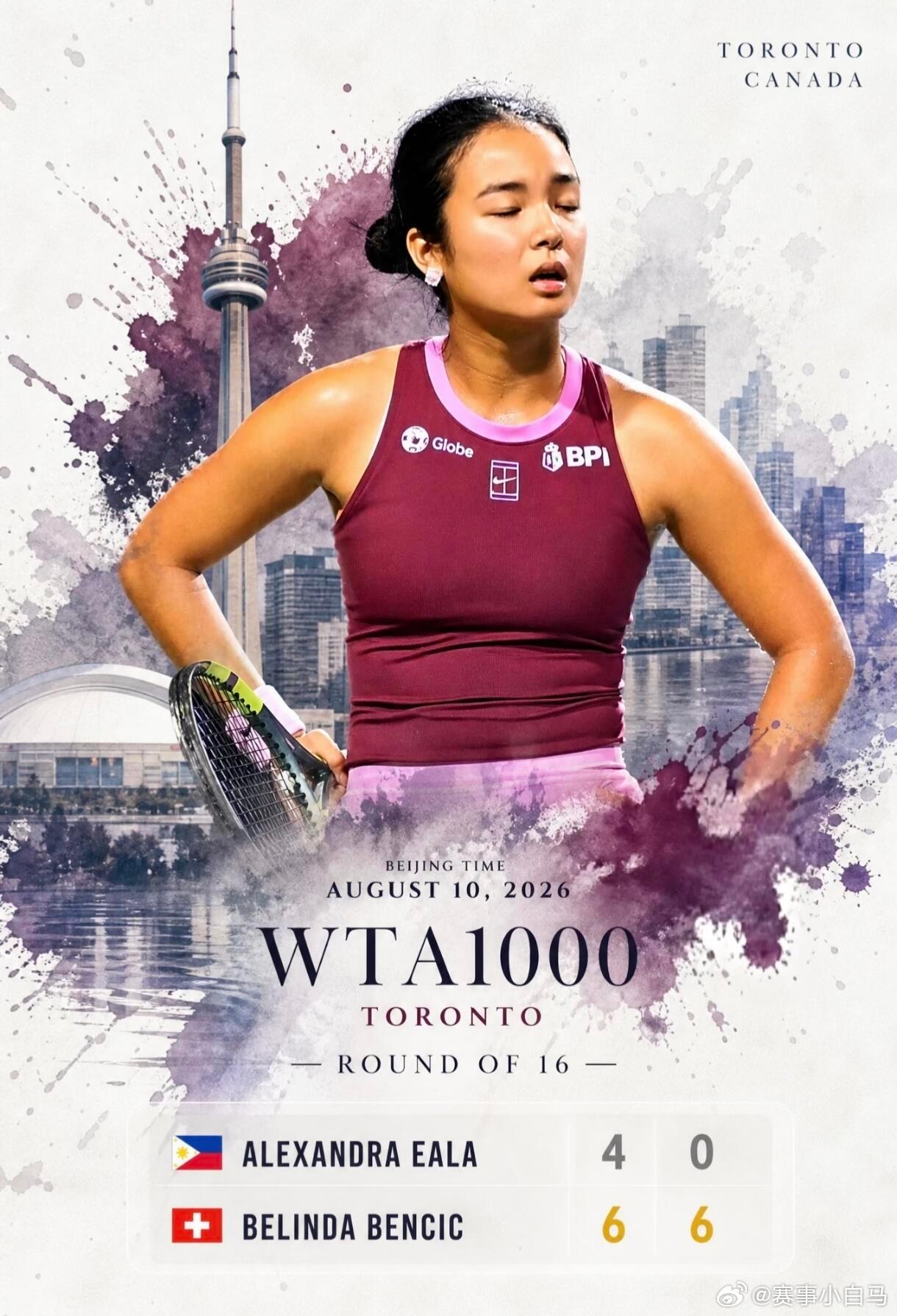 WTA1000多伦多站战报，伊埃拉  4‑6、0‑6 本西奇全场用时1小时13分