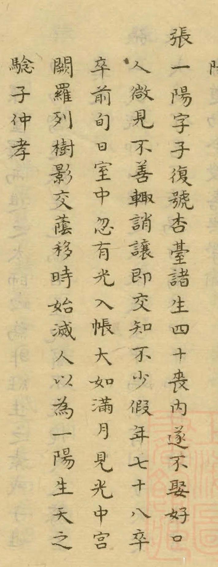 张一阳，是个秀才，四十岁丧妻，于是不再娶。他好“口人”，喜欢褒贬他人，看到一点不