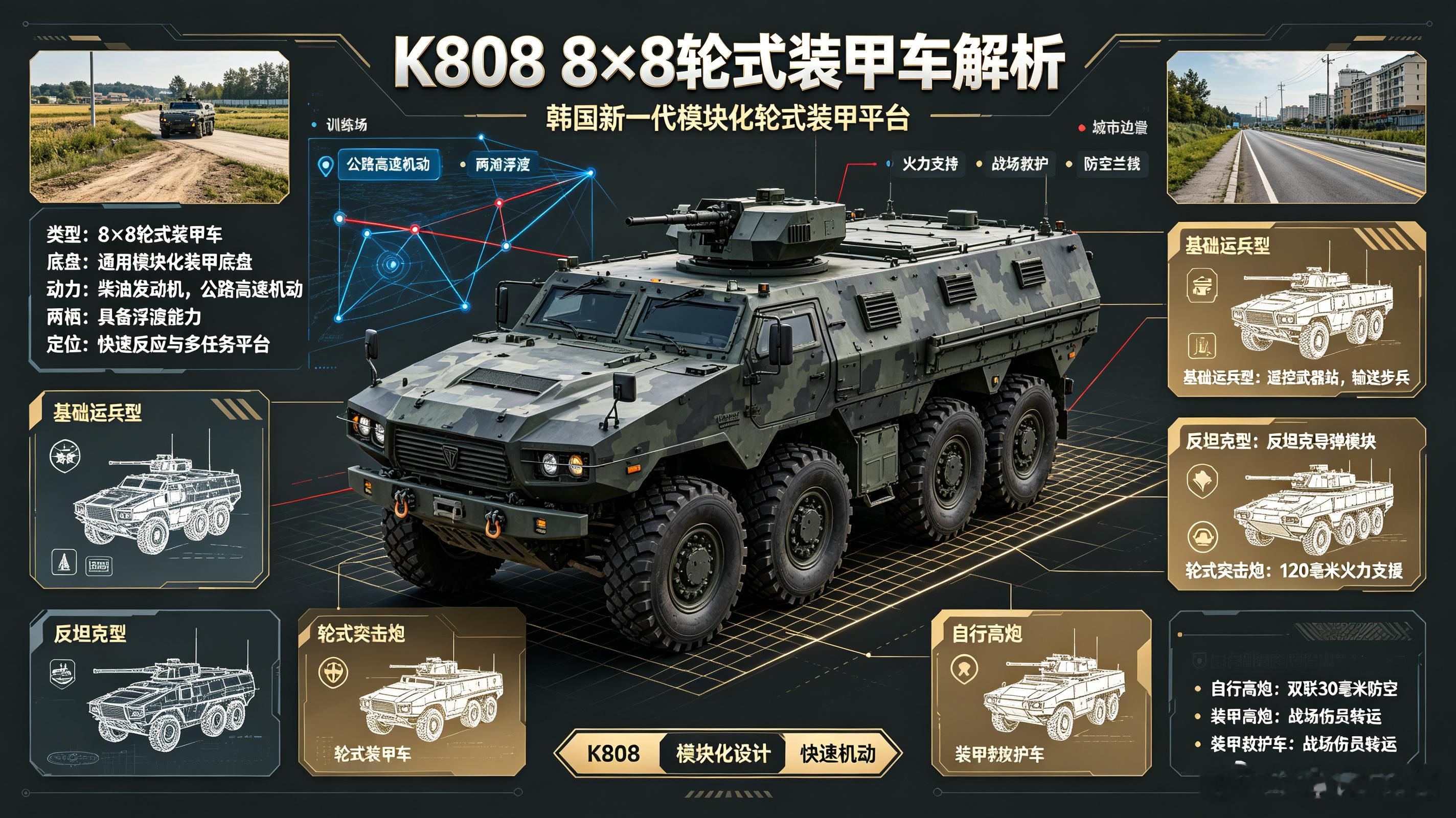 每天认识一件兵器——K808“白虎”8×8轮式装甲车今天聊聊韩国陆军的“轮式铁骑