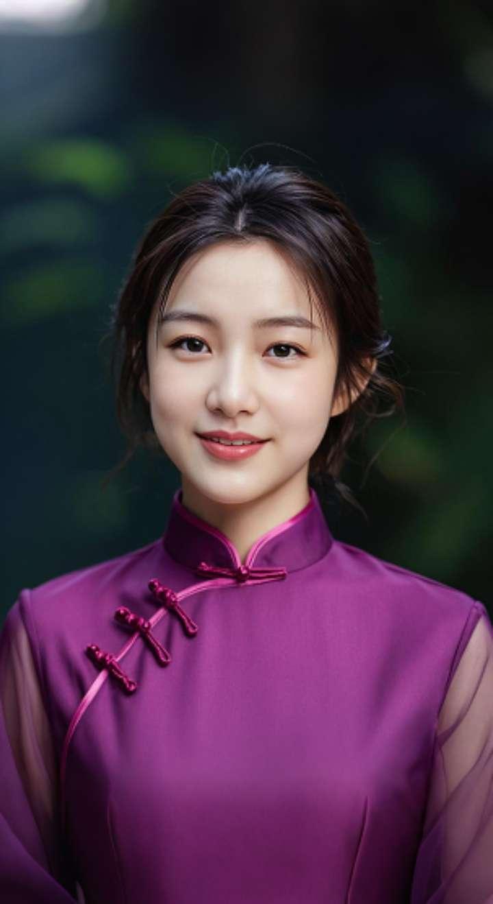 AI扩图 AI紫裙旗袍韵