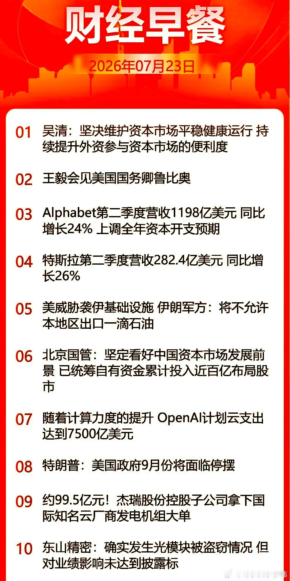 7月23日盘前：昨晚美股三大指数收跌，大型科技股多数下跌，SpaceX跌超6%。
