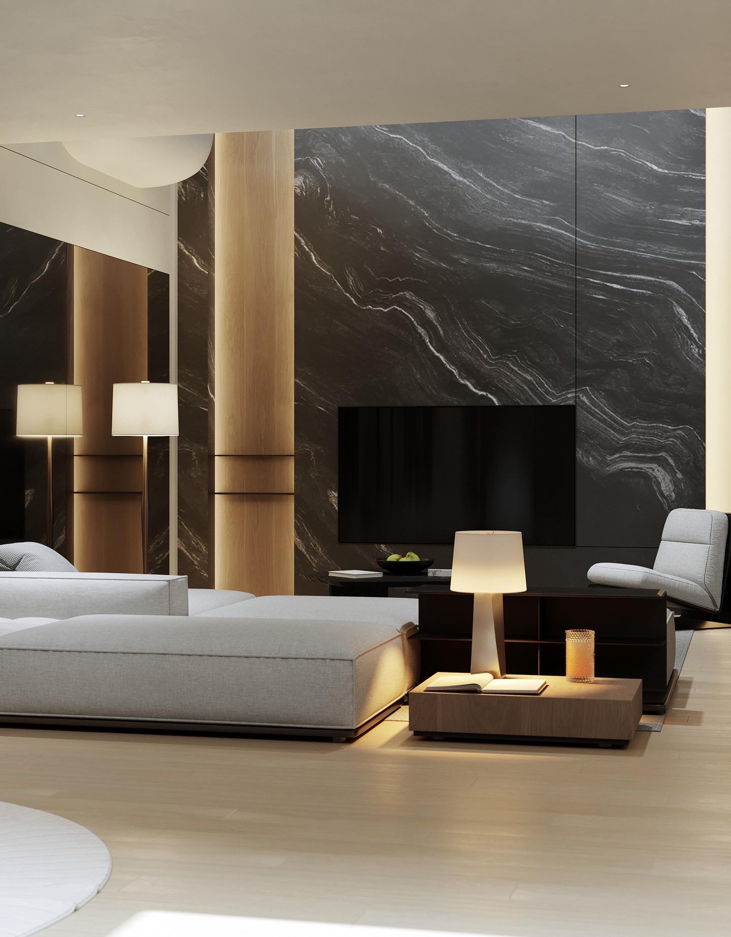 黑白灰简约自然别墅设计。别墅地下层解决通风采光是关键！