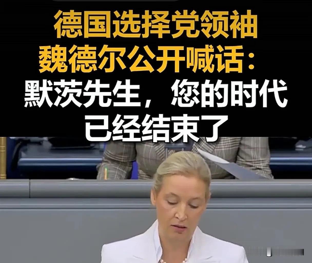 魏德尔喊话默茨:你的时代已结束了！德国政坛要变天？说这话为时过早。

魏德尔是谁