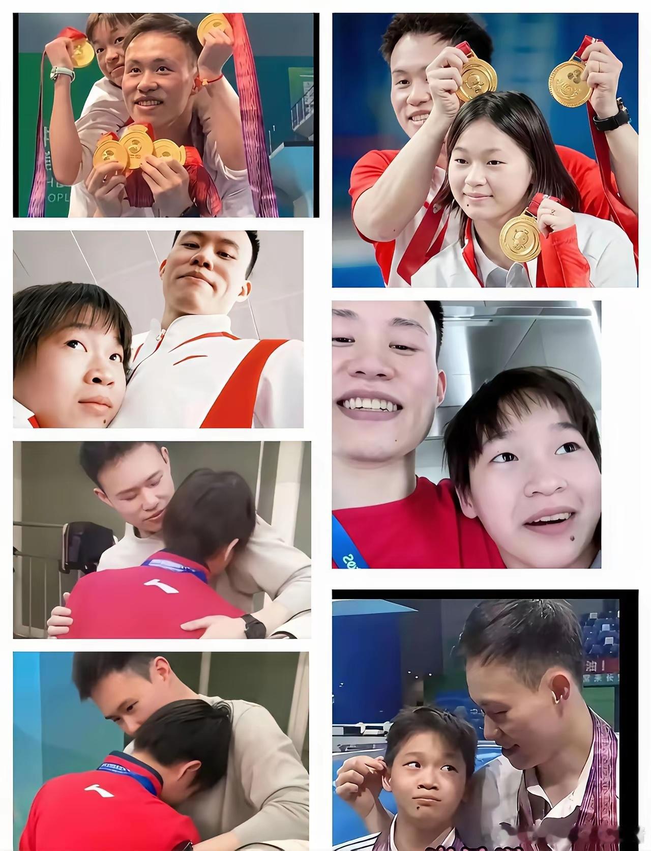 全红婵和谢思埸同框出镜，婵宝和她的“杏哥”再次站到一起时，已经亭亭玉立，那个躲在