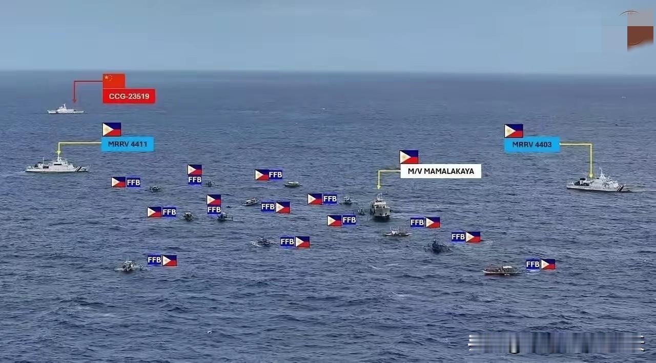 我方数艘海警船和民兵船，在黄岩岛遭到20艘菲律宾小船闯线！以少胜多，船大就是有优