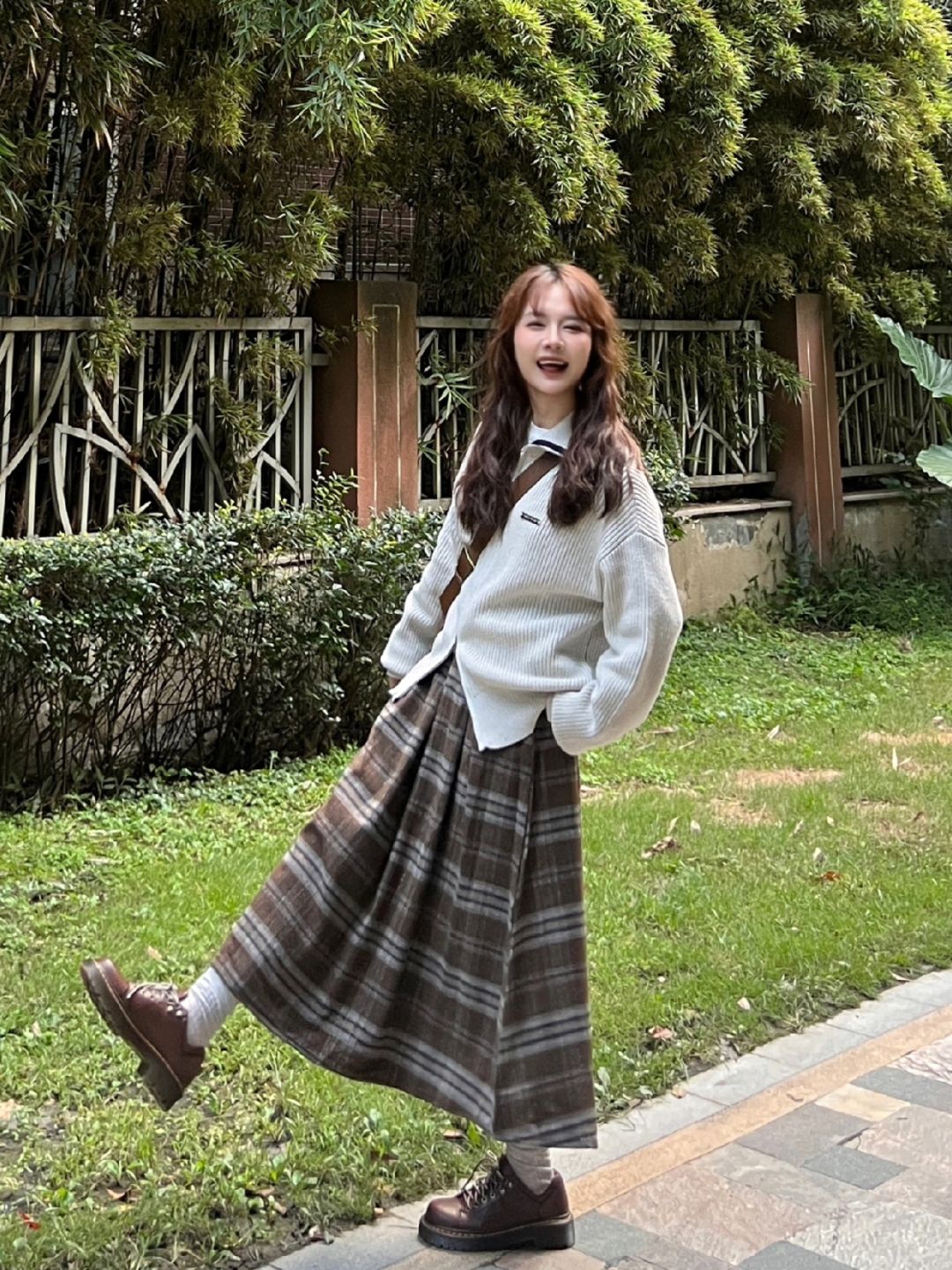 🍂低饱和度入秋不露腿~毛衣开衫➕复古格子裙