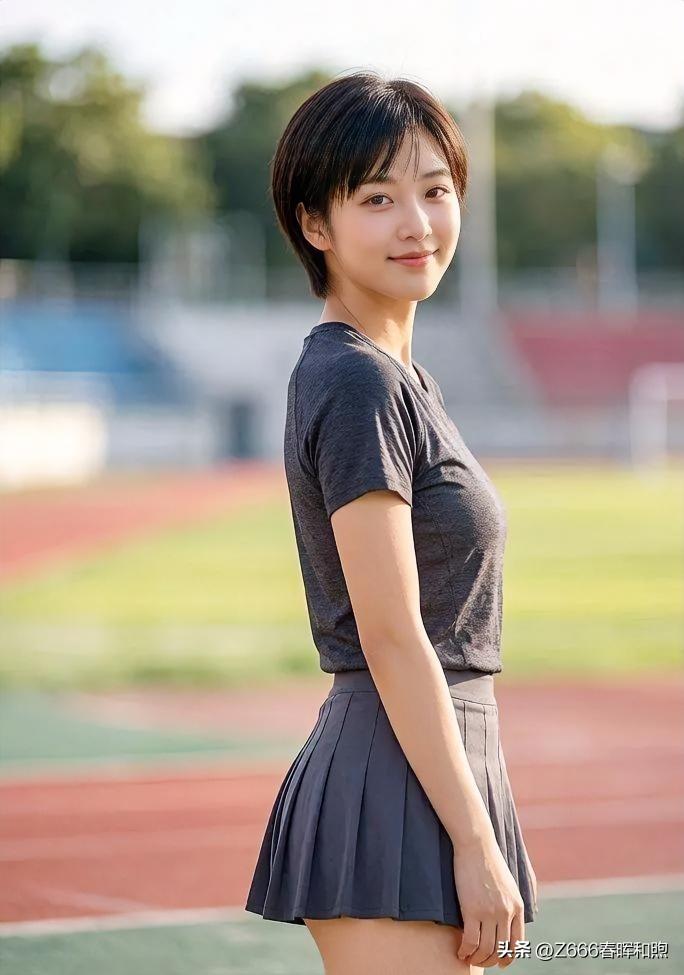 【现代散文诗 · 操场晨光】

晨光轻抚运动装，短发微扬笑意藏。

跑道红绿如画
