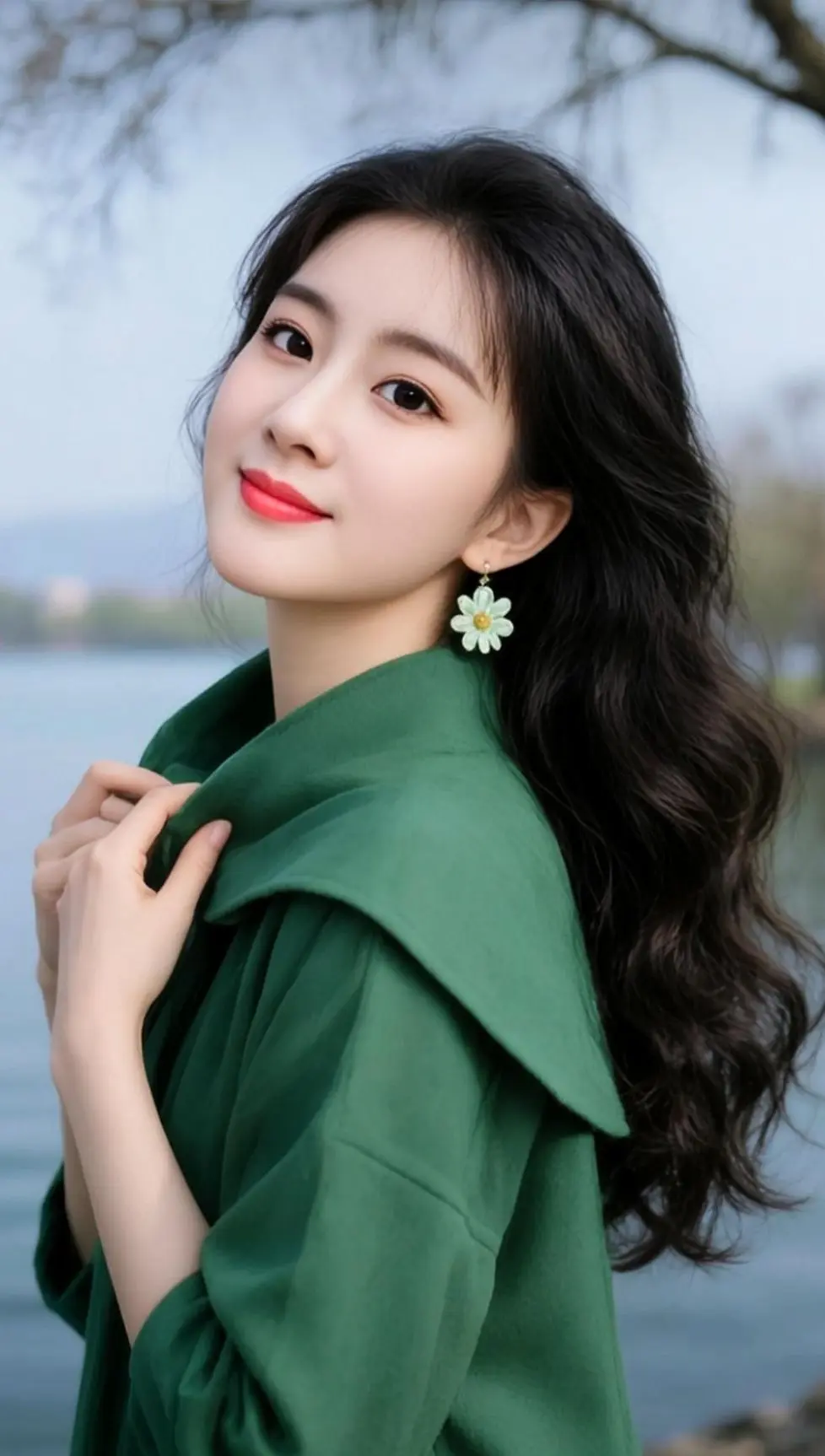 AI湖畔绿衣照 ai创作