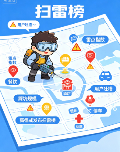 高德或发布扫雷榜对比其他本地生活平台，高德做扫雷榜最大优势，是扎根出行导航场景。